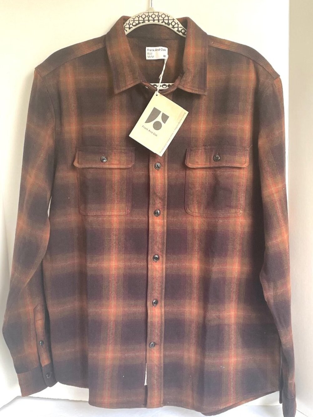 Frank And Oak Kapok Brown Plaid Flannel Overshirt Mens Medium